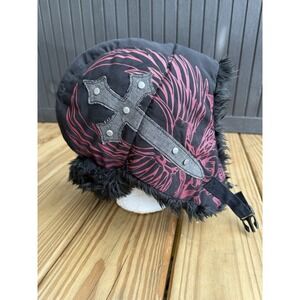 Vintage Y2K Explicit Dagger Hat Trapper Faux Fur Grunge Goth